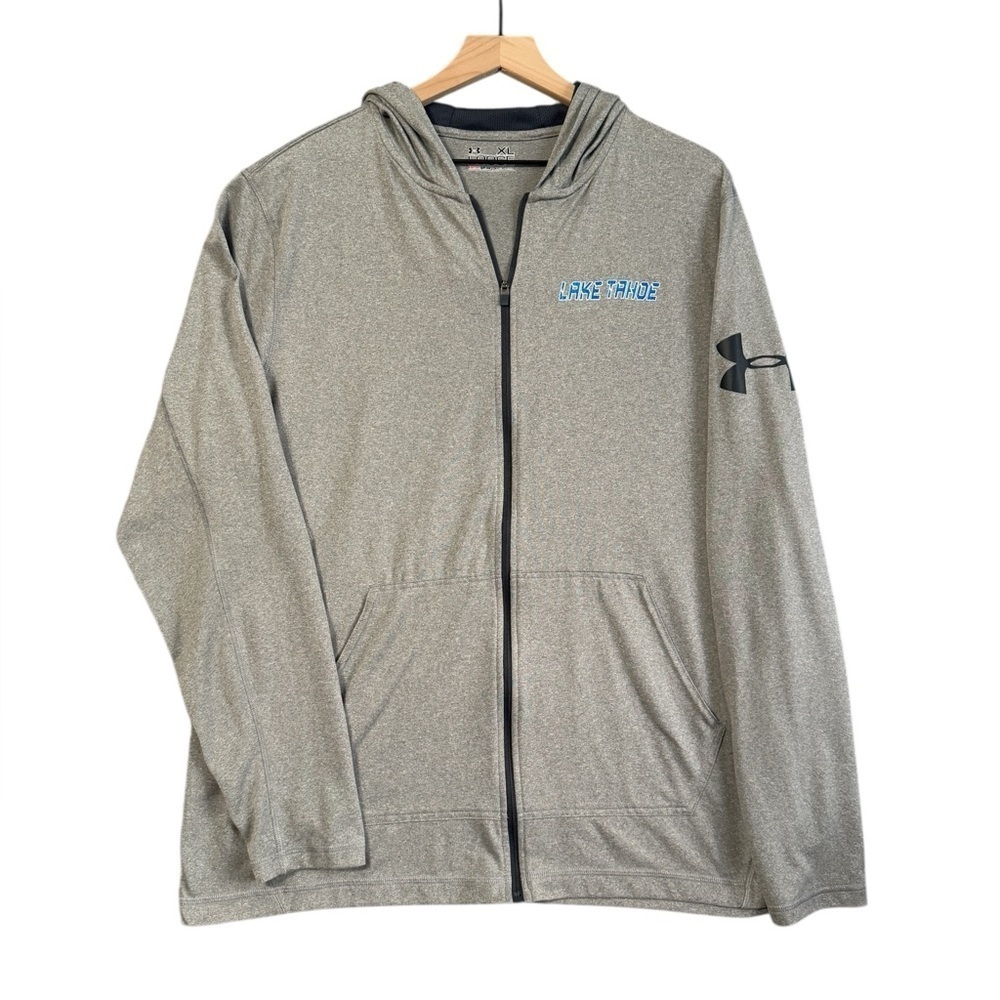 Under Armour Men's Loose Heatgear Gray Zip-Up Hoodie Lake Tahoe Size XL #1811